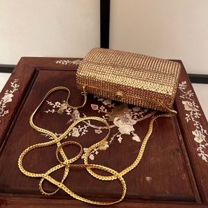 Kinji Clutch Full Crystal with tiger eye stone clasp and detachable chain
